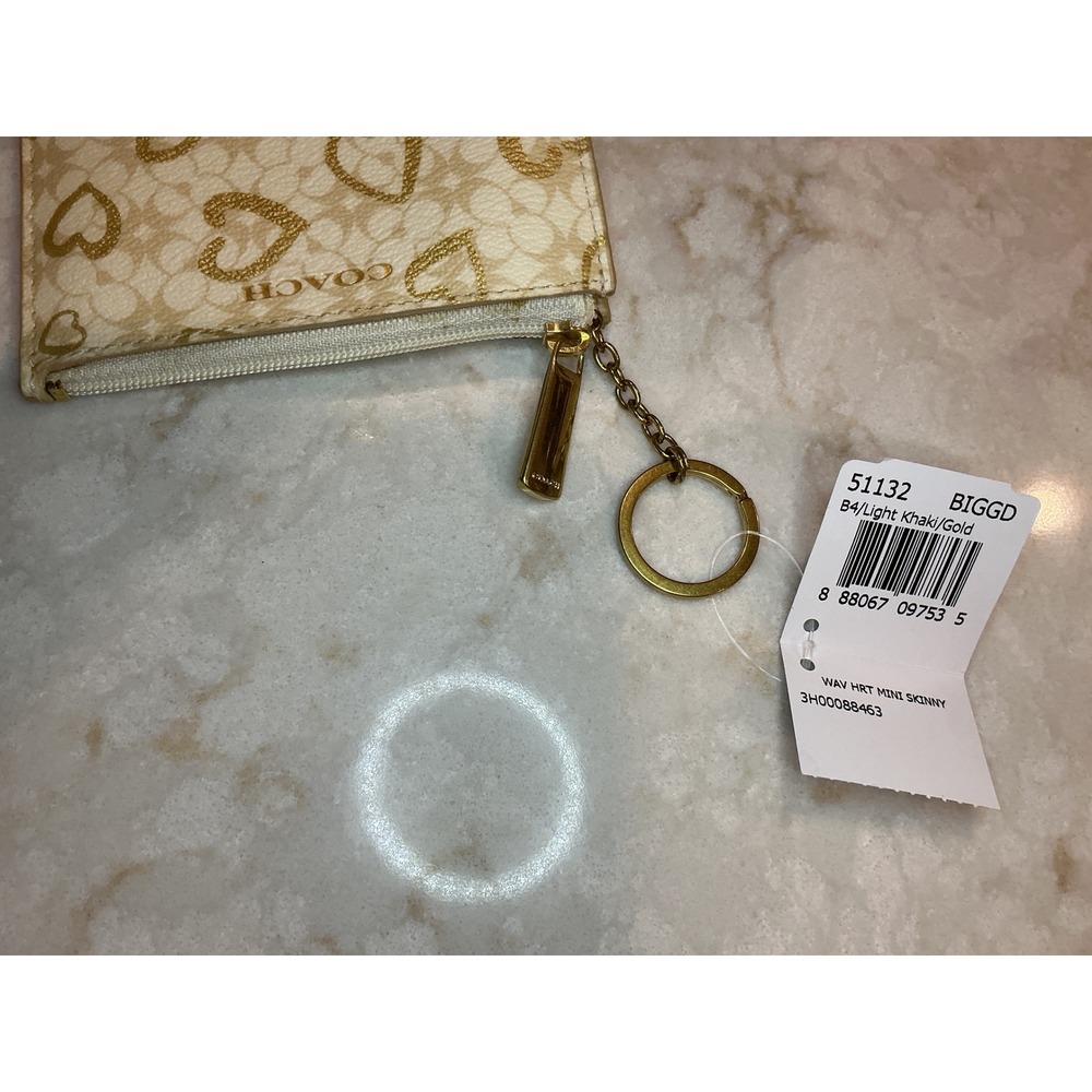 Coach‎ Coin Card Case Heart Print Zip Key Ring Wallet - Picture 13 of 15
